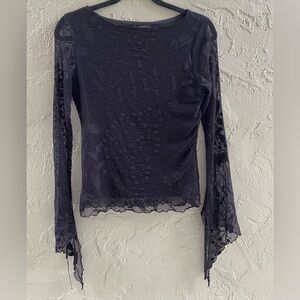 Vintage Mesh Long Sleeved Top Layered Hime Bell Sleeved Goth Lolita Y2K Large